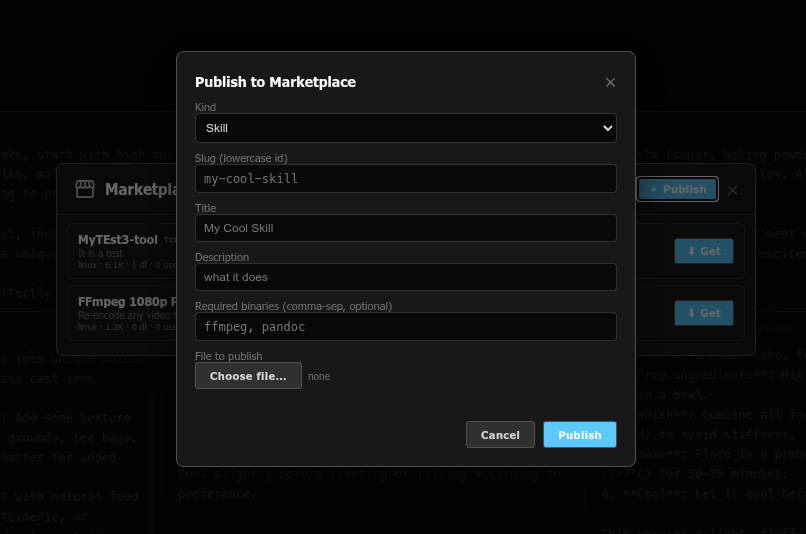 Publish to Marketplace form